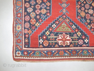 Caucasian-Karabagh Rug, Circa 1900, Nice colors, Good pile, Not restored, A few little holes, Size: 240 x 130 cm. 94 x 51 inch.          