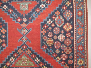 Caucasian-Karabagh Rug, Circa 1900, Nice colors, Good pile, Not restored, A few little holes, Size: 240 x 130 cm. 94 x 51 inch.          