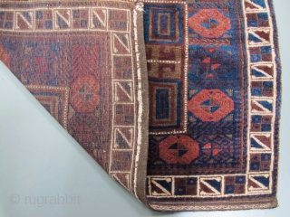 Baluch Bagface, Circa 1900, Great colors, Shiny wol, Not restored, Size: 80 x 67 cm. 31.5 x 26.5 inch.              