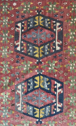 ANTIQUE PER'SIAN BIJAR (BIDJAR) KILIM Size : 5' X 6.3'
As you can see in the photos, this is an extraordinary textile that has survived for a very long time.
This tribal Kilm rug  ...