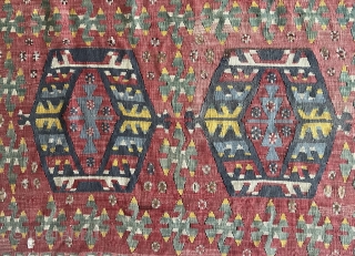 ANTIQUE PER'SIAN BIJAR (BIDJAR) KILIM Size : 5' X 6.3'
As you can see in the photos, this is an extraordinary textile that has survived for a very long time.
This tribal Kilm rug  ...