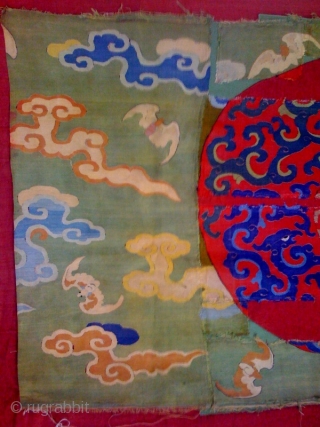 Two important ko-su Ming silk fragments depicting archaic foliete dragons
about 3' x 2'                    