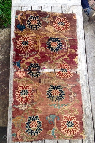 Very beautiful Tibetan lotus design fragmented Khaden. 170 x 86 cm.                      