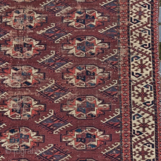 Yomut carpet with beautiful elems and some age . Size 161cm x 297cm.                    