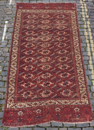 Yomut carpet with beautiful elems and some age . Size 161cm x 297cm.                    