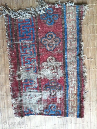 Fine East Turkestan Kotan fragment. This is a beautiful and fine fragment of Chinese East Turkestan carpet. It's well traveled and experienced over 300 years of silk road history.
Size:big bit 30"x 45"  ...