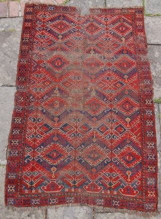 Early Ersari Beshir small main carpet. 130 cm x 206 cm. Very worn and beautiful.                  
