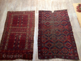 Early Ersari Beshir small main carpet. 130 cm x 206 cm. Very worn and beautiful.                  