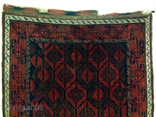 Good Baluch rug with thick soft pile, glowing colors and some holes:)                     