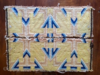 Very beautiful Ningxia seating square, Kangxi period (1661 to 1722). This fragmented seating sq has woolen weft and cotton warps 72cm x 54cm in two pieces.The last image is of a complete  ...