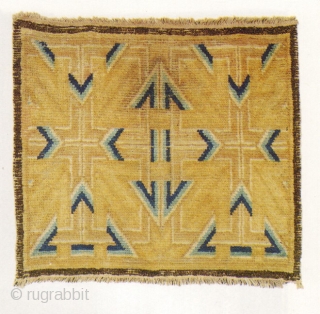 Very beautiful Ningxia seating square, Kangxi period (1661 to 1722). This fragmented seating sq has woolen weft and cotton warps 72cm x 54cm in two pieces.The last image is of a complete  ...