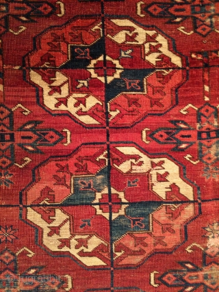 Very early and beautiful Tekke main carpet, 18th Century, with 4 by 9 gull design measuring 6'3" x 7'9" 192cms x 237cms :)          