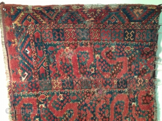 Antique Beshir fragment. Many great and early fragments have appeared in this format from Tibet  a suitable size for a monk's chamber. This has great colours fine weave gorgeous in the  ...