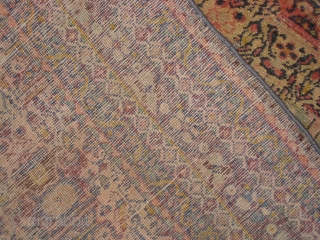 Very old Persian carpet in low pile, size: 7 by 5 ft approximately.                    