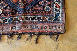 Antique Afshar woven ca. 1880. This Afshar features beautiful tribal art and is in perfect condition.

width: 2'2"
length: 2'6"
size category: 3'x5' and smaller
dominant colors: Blue & Red       