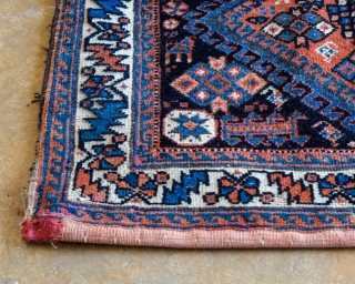 Antique Afshar woven ca. 1880. This Afshar features beautiful tribal art and is in perfect condition.

width: 2'2"
length: 2'6"
size category: 3'x5' and smaller
dominant colors: Blue & Red       