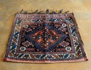 Antique Afshar woven ca. 1880. This Afshar features beautiful tribal art and is in perfect condition.

width: 2'2"
length: 2'6"
size category: 3'x5' and smaller
dominant colors: Blue & Red       