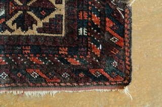 Antique Balisht, woven ca. 1880. This is a very nice Baluch from Khorassan with Camel-hair back from Persia.

width: 1'9"
length: 2'10"
size category: 3'x5' and smaller
dominant colors: Red & Beige     