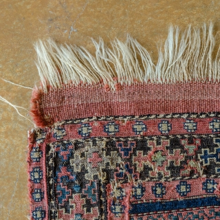 Antique Caucasian. This is the finest reverse Soumak with fantastic colors and design. Woven ca. 1870 made with the finest hand-spun natural wool.


width: 1'10"
length: 2'0"
size category: 3'x5' and smaller
dominant colors: Red, Beige  ...