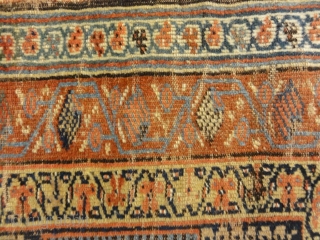 Antique Kurdish Camel Hair, possibly Bijar. Wool pile on wool foundation, second-half 19th century. All natural dyes.
3'10" x 7'2"              