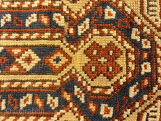 19th Century Caucasian Prayer Rug. Rare Kazak prayer rug on a gold background, ivory border. Wool foundation, red wefts, all natural colors no synthetics.         