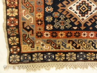 Antique  Caucasian rug, cotton foundation, with some cotton highlights, perfect condition with macrame ends.                  