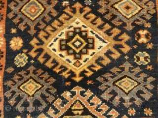 Antique  Caucasian rug, cotton foundation, with some cotton highlights, perfect condition with macrame ends.                  