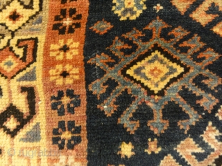 Antique  Caucasian rug, cotton foundation, with some cotton highlights, perfect condition with macrame ends.                  