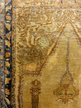 Antique Heriz Unique Silk Meditation Rug
Silk meditation rug with a rare gold border and background. This rug also features scenes of a mythical phoenix and dragon, as well as a pendant. This  ...