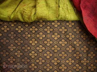 Woven textile with golden red-eyed dragons, used as an lord's table cover, 19th century                   