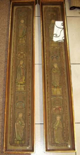 Two liturgical Textiles, embroidered, german, 10 x 98 each                        