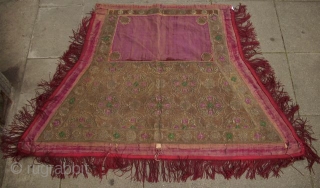 Ottoman metal thread embroidered Saddle Cover with silk Ikat on the reverse, 19th century, 77 x 183 cm               