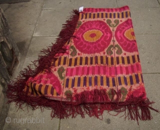 Ottoman metal thread embroidered Saddle Cover with silk Ikat on the reverse, 19th century, 77 x 183 cm               