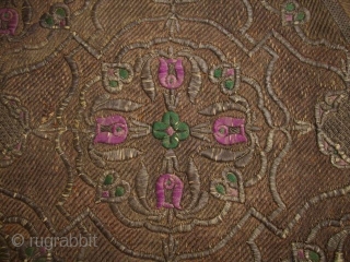 Ottoman metal thread embroidered Saddle Cover with silk Ikat on the reverse, 19th century, 77 x 183 cm               