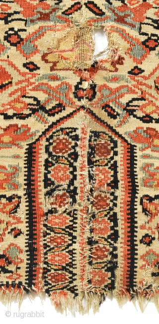 The Kurds of Senna produce kilim of very sophisticated construction. Their rugs have easily identifying characteristics : fields of repeating floral pattern, cotton warps and wool weft, very fine slitweave with extra  ...