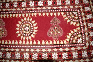 A red applique and quilted pillow or cushion cover made of hand-made cloth and backing of hand made cloth and hand stitched. Very slight wear and tears. Ask for further detail &  ...