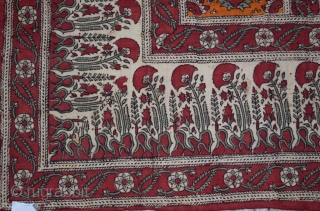 A very fine floor spread of Mogul flower pattern, on hand spun and hand block printed cloth. Backing in red hand spun cloth. Size: Width: 51" X length: 83"
(Made with two length  ...