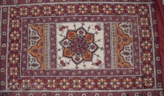 A very fine floor spread of Mogul flower pattern, on hand spun and hand block printed cloth. Backing in red hand spun cloth. Size: Width: 51" X length: 83"
(Made with two length  ...