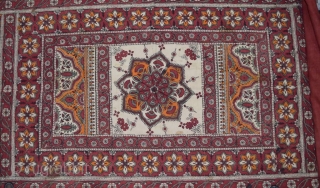 A very fine floor spread of Mogul flower pattern, on hand spun and hand block printed cloth. Backing in red hand spun cloth. Size: Width: 51" X length: 83"
(Made with two length  ...