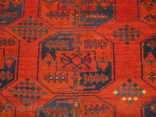 Antique Ersari, great red, nice yellows, blues, greens, burgandy. The rug is complete, but has some visible wear. Its a nice square size that measures 6'10'' x 8'6''Hard to photograph but the  ...