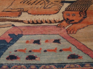 Antique Kerman? maybe Isfahan? Its in good original condition. Awesome courting scene and wild animals. This magic carpet measures 4'4'' x 6'4''.           