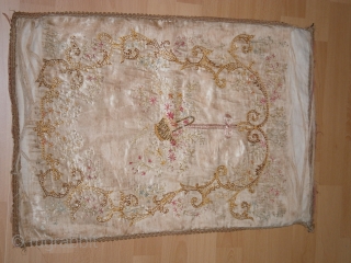 Antique silk needlework, probably french, 80x48cm (2,7x1,6ft)                          