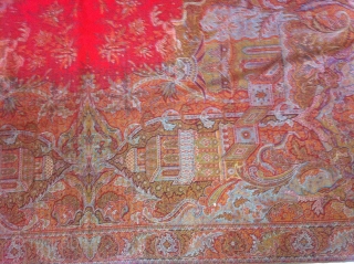 Very rare Chinoiserie shawl, c1850. Architectural patterns on European shawls were first developed by the renowned French designer Amedee Couder of the early part of the 19th century, a style subsequently taken  ...