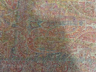 Rare antique paisley shawl with full figural design of peacock and architectural design size 11.5 x 5.5                