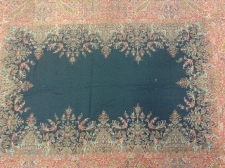 Rare antique paisley shawl with full figural design of peacock and architectural design size 11.5 x 5.5                