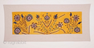 Uzbek Silk Suzani Fragment Late 19th / early 20th C. Backed on linen 60 x 103 cm / 1'11 x 3'4''            