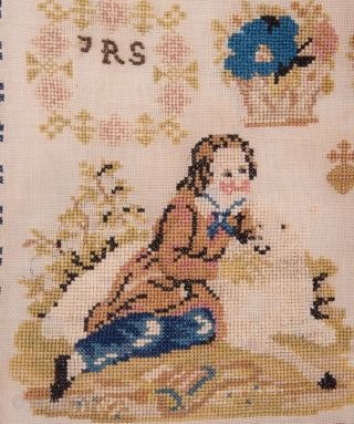 European Finely Embroidered Sampler with the initials of the embroiderer and dated 1856
39 x 34 cm / 15 x 13 inches            