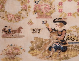 European Finely Embroidered Sampler with the initials of the embroiderer and dated 1856
39 x 34 cm / 15 x 13 inches            