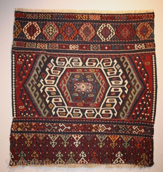 Anatolian Malatya Kilim bagface with silk Highlights in the center , good age and beautiful natural Colors, size:               