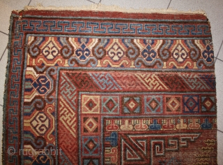 early East Turkestan Khotan carpet Fragment with circular medallions from 1800s, great design and super Colors, size 229x94cm               